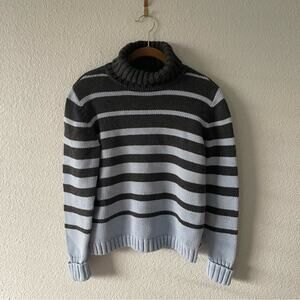 Vintage Tommy Hilfiger Turtleneck Sweater Stripe Grey & Blue